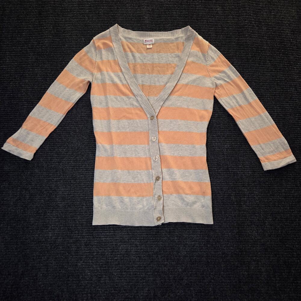 y2k preppy scene orange grey striped cardigan 100% cotton sz M
